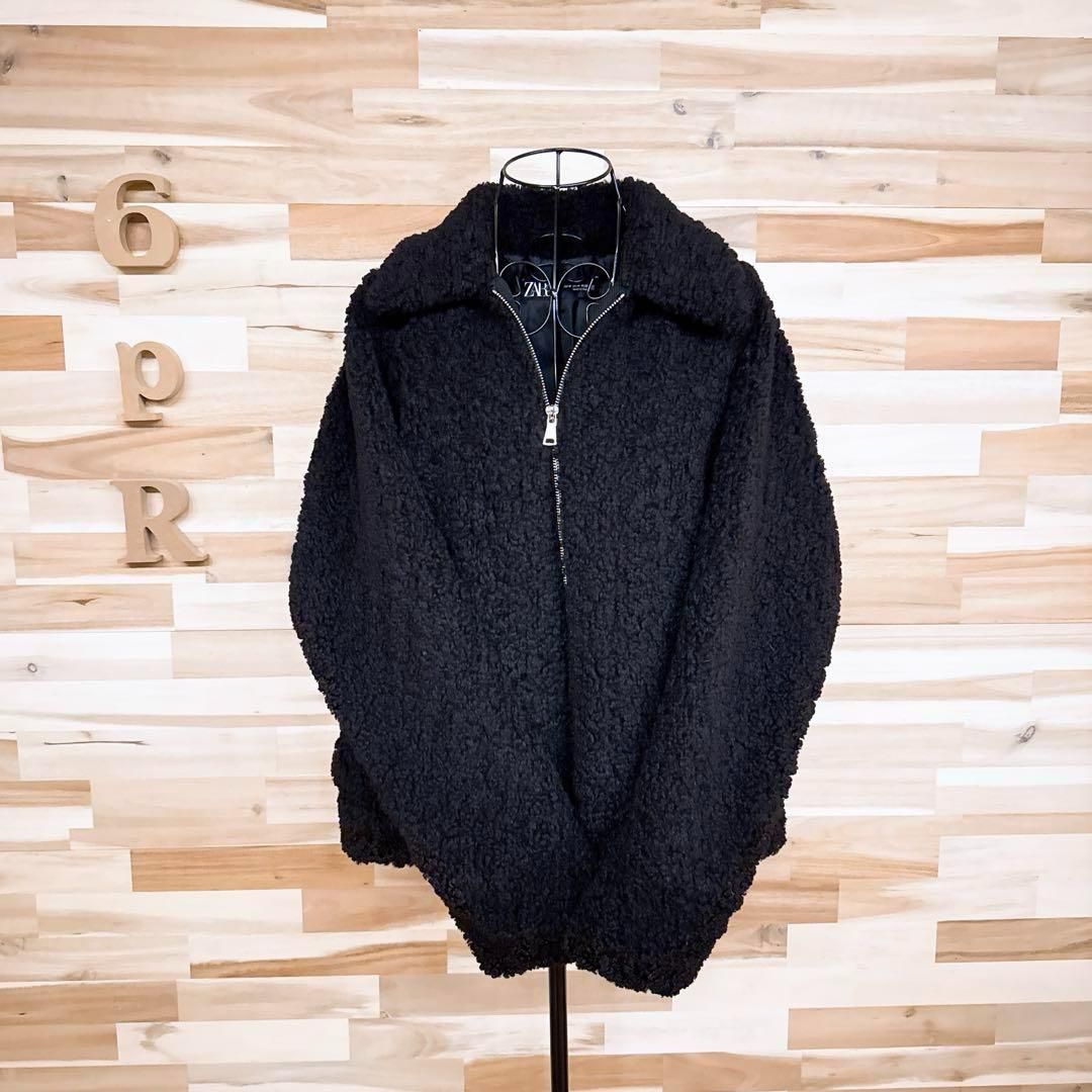 ザラ】オーバーサイズ ボア ジップアップ ジャケット もこもこ M 黒  