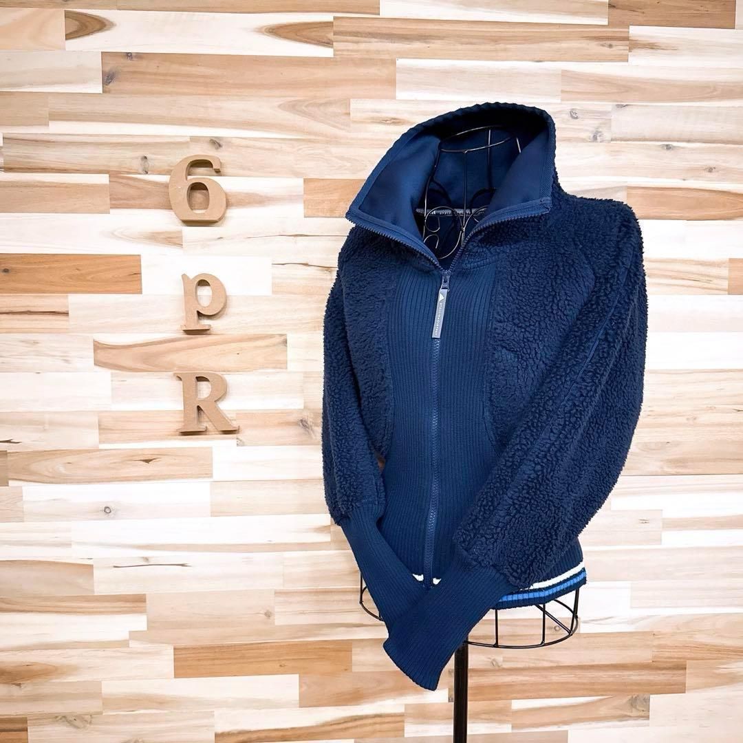 アディダス×ステラマッカートニー ボア リブ ニット 切り替えジャケットXS紺