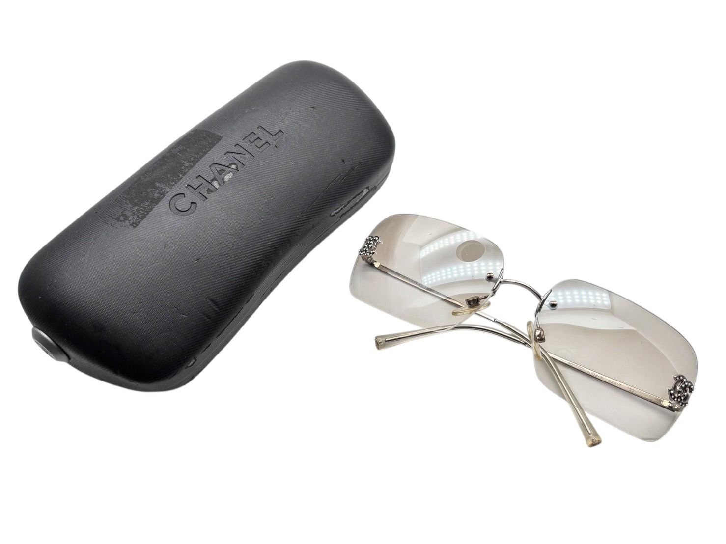 CHANEL シャネル リムレス サングラス 4017-D c.159 6I サイズ62 14 120 ココマーク ラインストーン メタル シルバー 4b009271
