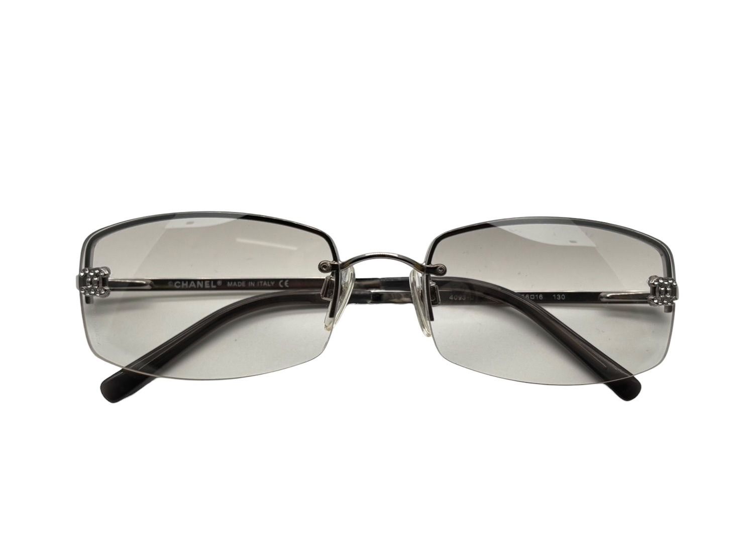 CHANEL シャネル サングラス リムレス ラインストーン ココマーク 4093-B イタリア製 メタル シルバー金具 サイズ56◻︎16 4 b 008972