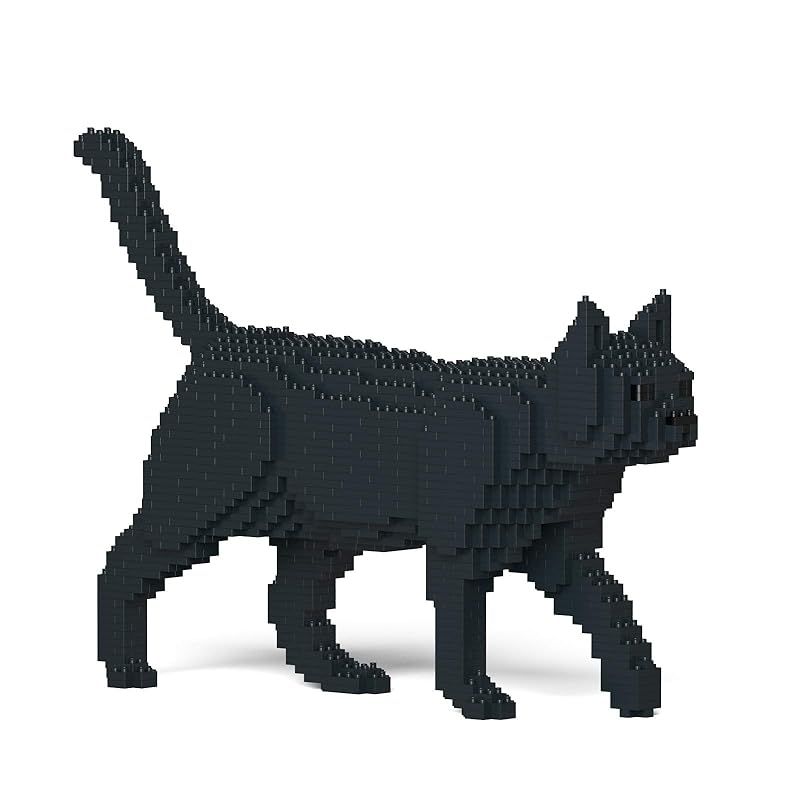 リアルな動物オブジェを作れる ブロックおもちゃ お散歩している 黒猫さん 41.3×8.1×高さ28.8cm ネジで固定する丈夫なブロック 大人向け 立体パズル 崩れない インテリア小物 JEKCA エンヴェールヘルック