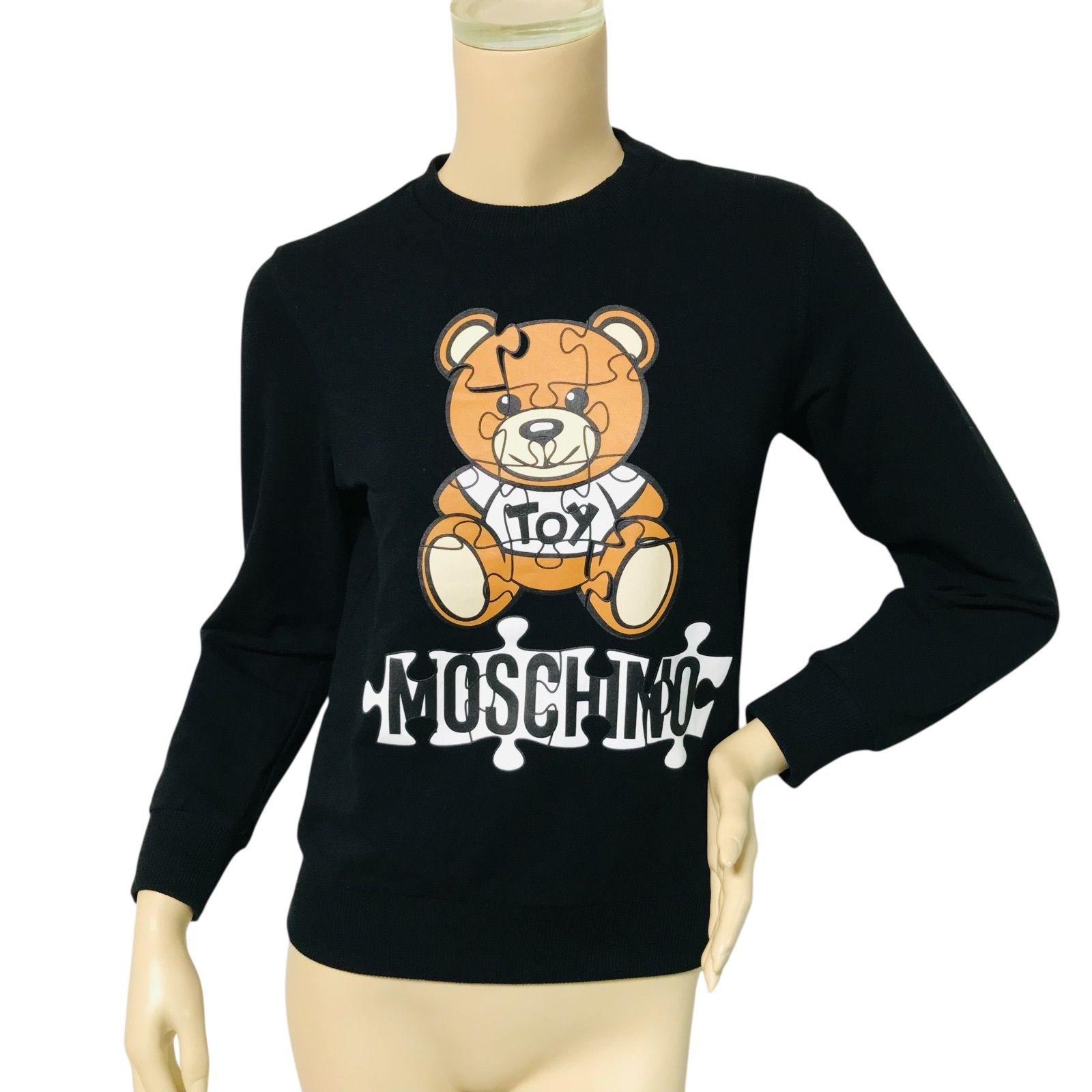 MOSCHIMO モスキーノ レディース テディベア パズルデザイン クルーネック スウェット トレーナー 12 152㎝ XS相当 トップス ブランド カジュアル オシャレ 秋冬物 ブラック