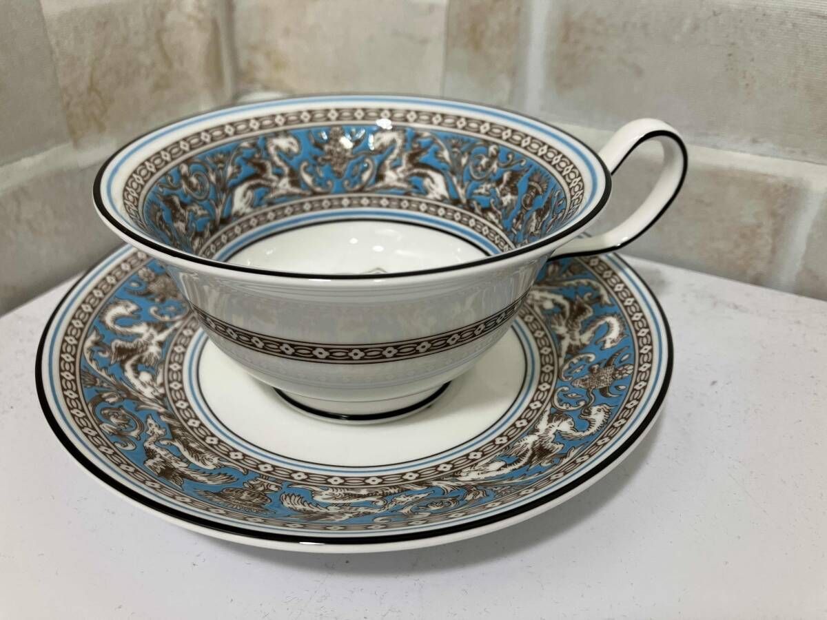 WEDGWOOD フロレンティーン ターコイズ ティーカップ-ソーサー ウェッジウッド