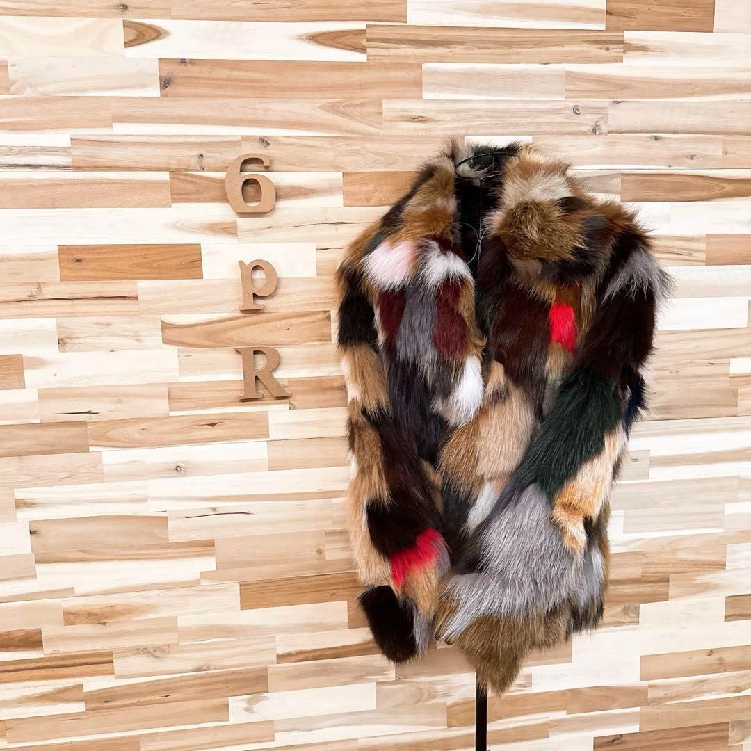 ヴィンテージ ノーブランド パッチワーク カラフル ミックス ファー ジャケット