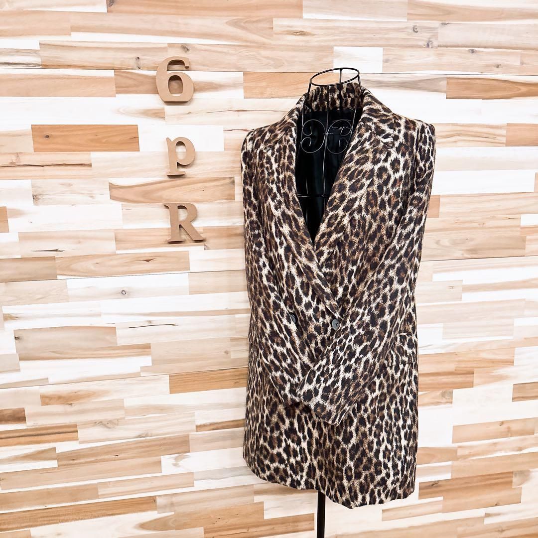 ザラ ジャガード アニマル レオパード ロング ジャケット XS 茶×黒