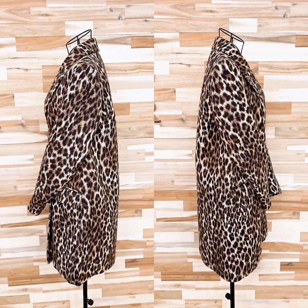ここでご注文へ ようこそ! ザラ ジャガード アニマル レオパード ロング ジャケット XS 茶×黒 全国配信早速送料無料 ！