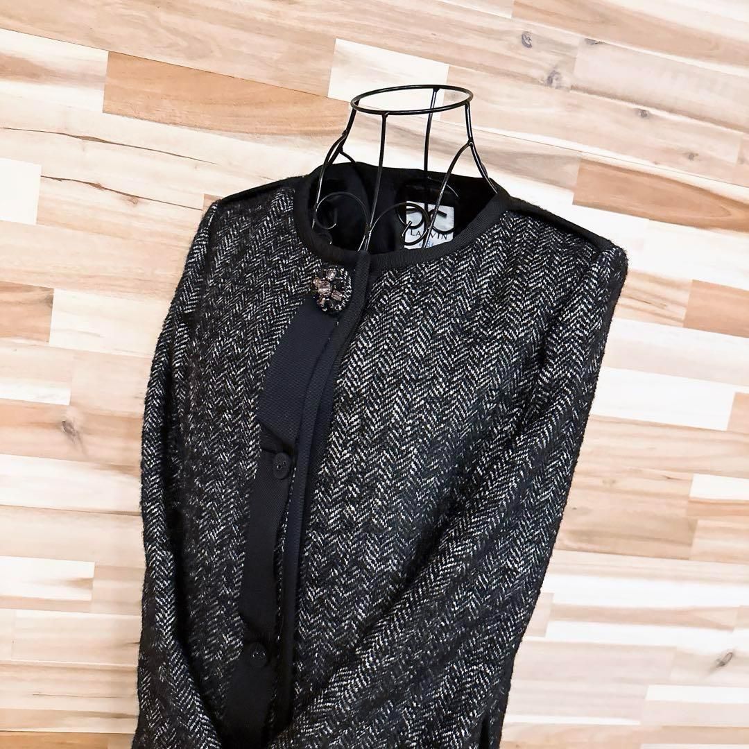 美品【ランバン】モヘヤ アルパカ ブレンド ツイード コート