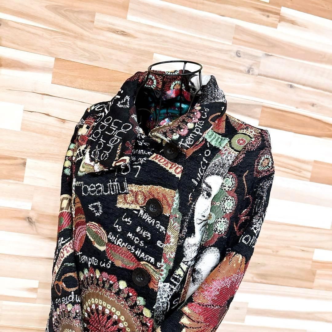 デシグアル】ジャガード アート フラワー コート 総柄 S相当 黒