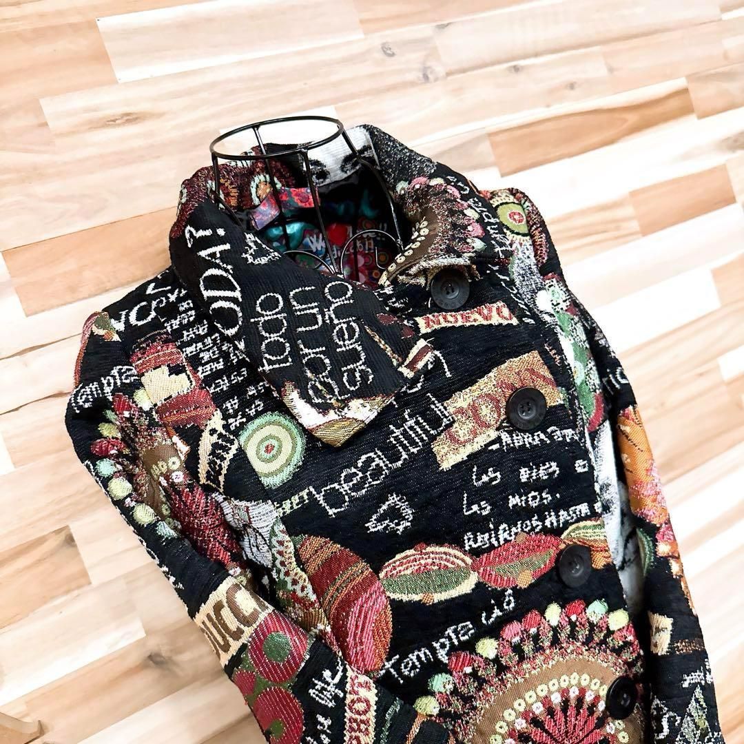 デシグアル】ジャガード アート フラワー コート 総柄 S相当 黒