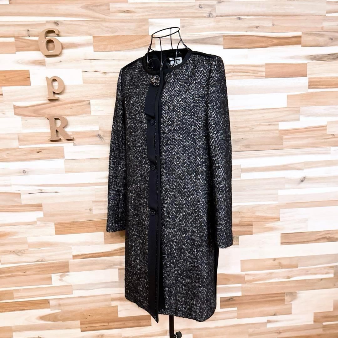 美品　ランバン　オンブルー　ダブルコート　ブラック　黒　アルパカ　モヘア 美品【ランバン】モヘヤ アルパカ ブレンド ツイード コート