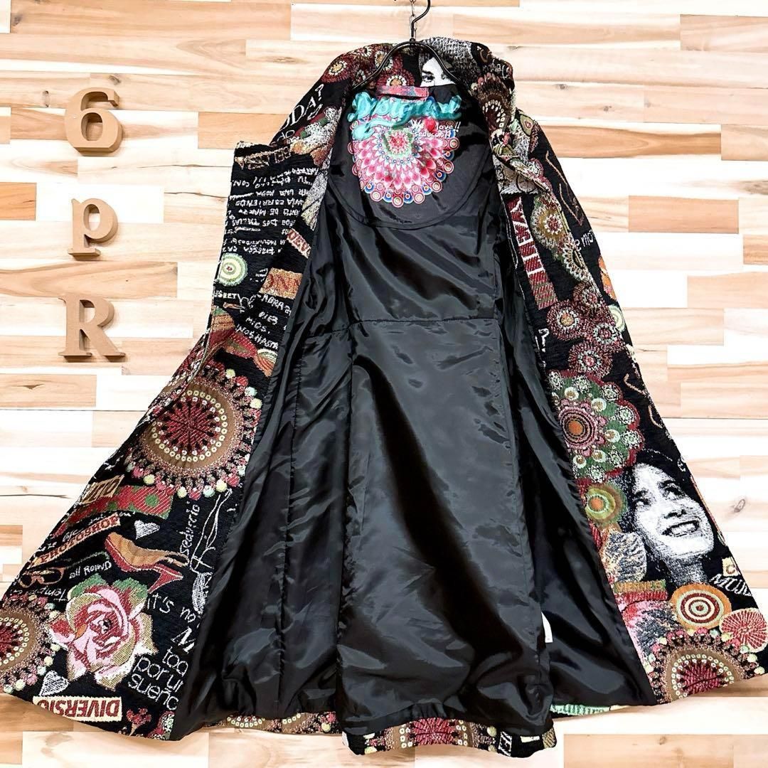 デシグアル】ジャガード アート フラワー コート 総柄 S相当 黒