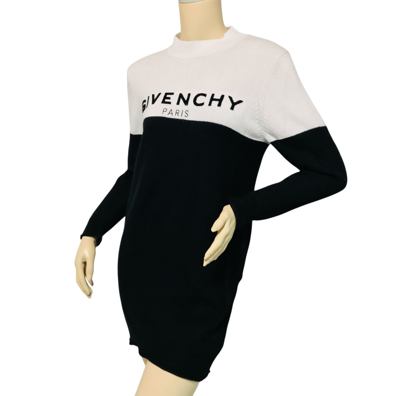 ジバンシー レディース エンボス加工ブランドロゴデザイン カットオフ カシミヤ混 ニット ワンピース 12 S相当 ブラック 秋冬物 カジュアル ブランド