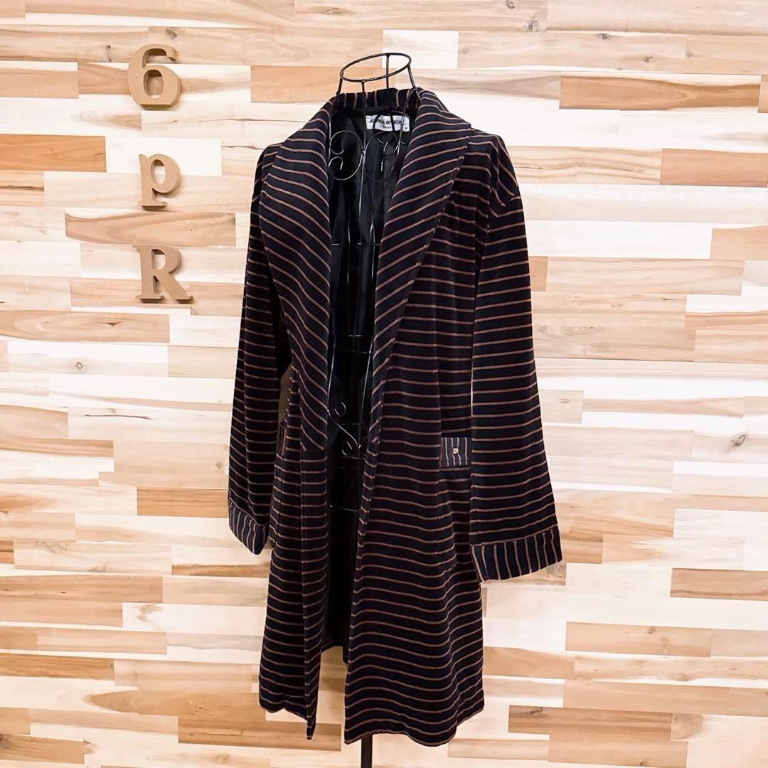 ソニアリキエル ベロア ガウン コート ボーダー ストライプ 秋冬 M 黒×茶 その他 ジャケット アウター レディース