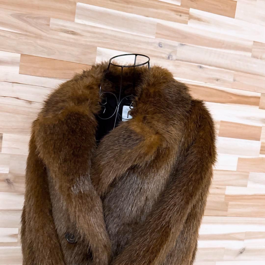 ザラ ボリューム フェイク ファー コート 秋冬 XL 茶ブラウン