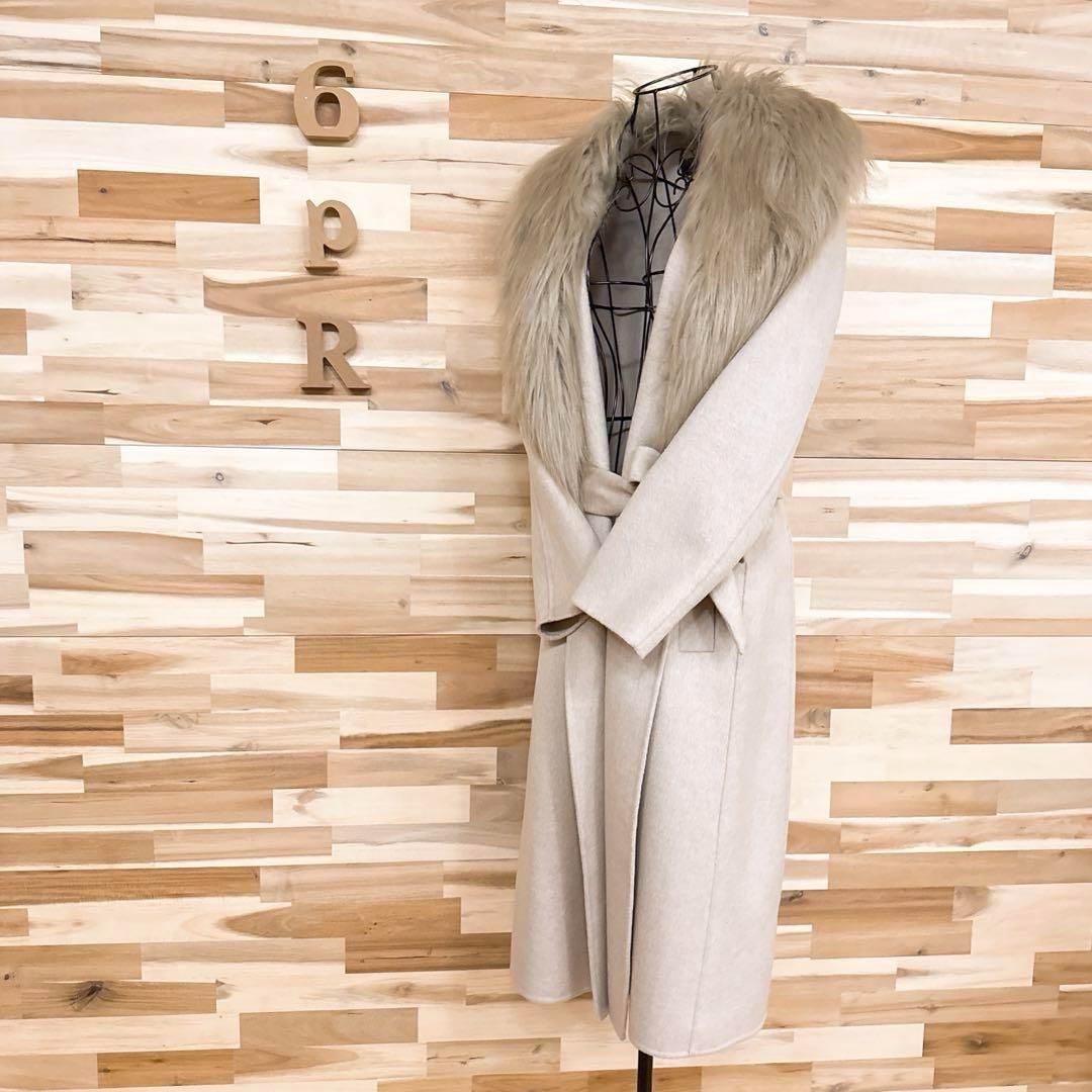 ザラ ウール ブレンド ロング コート フェイク ファー襟 XS ベージュ