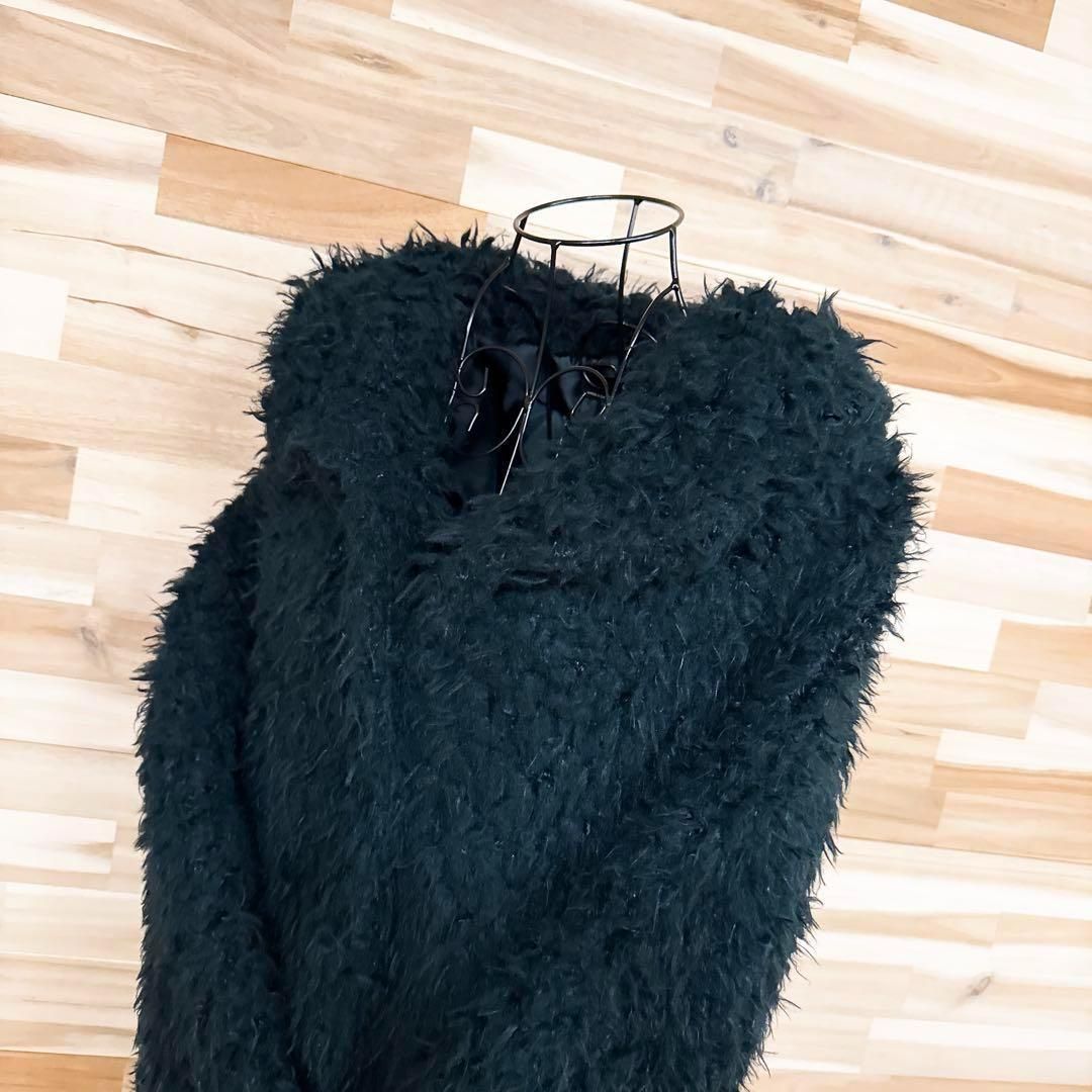 ザラ フード付き ボリューム フェイク ファー ロング コート XS緑グリーン