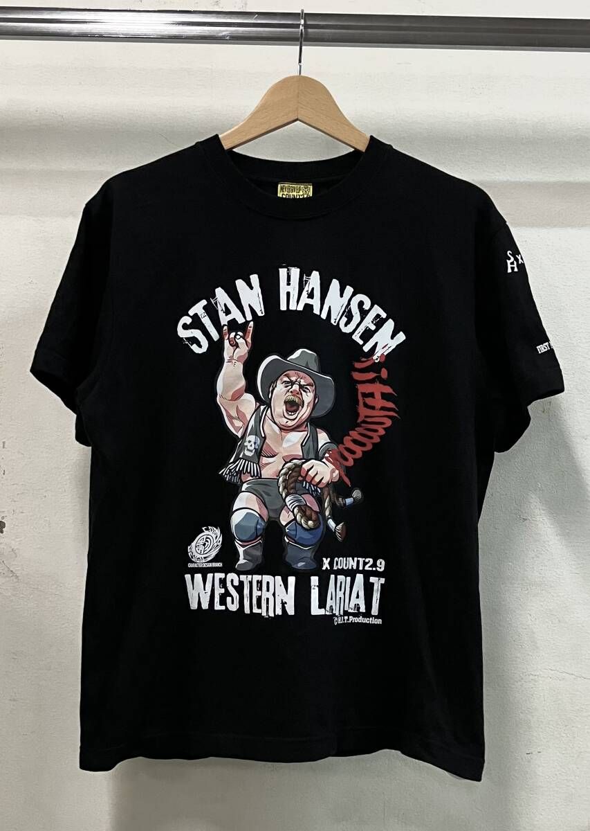 【激安大特価，SALE】 H.J.T.PRODUCTION エイチ・ジェイ・ティー・プロダクション STAN HANSEN スタンハンセン Tシャツ 半袖Tシャツ サイズM ブラック プロレス Tシャツ