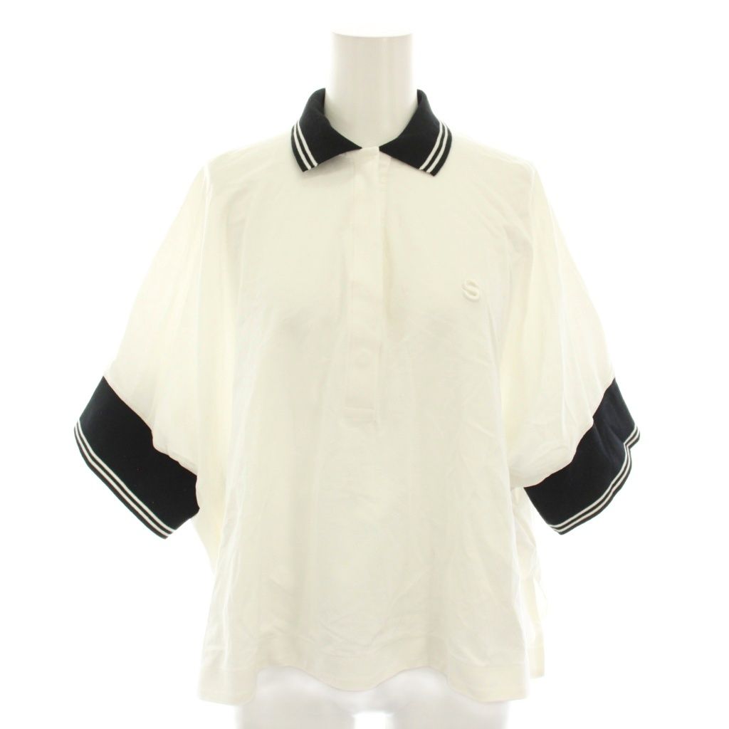 サカイ sacai ポロシャツ 五分袖 ワンポイント刺繍 1 白 ホワイト 黒 ブラック 21-05482 YT