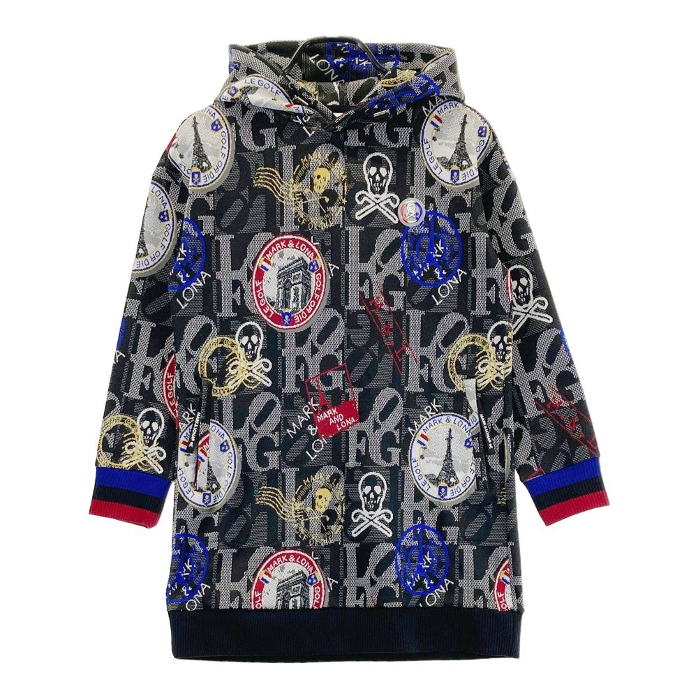 サイズ 36 MARK-LONA マークアンドロナ パーカーワンピース 総柄 ブラック系 240101559619 ゴルフウェア レディース ストスト