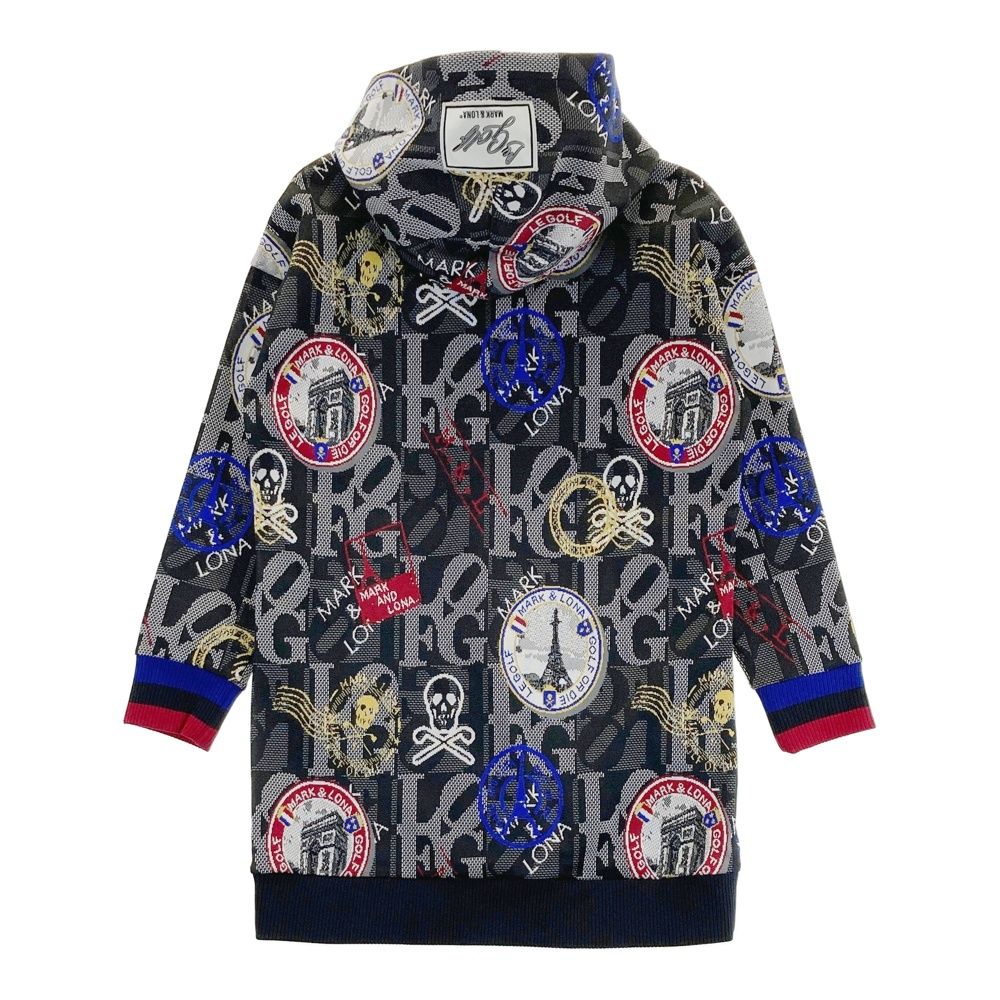 サイズ 36 MARK-LONA マークアンドロナ パーカーワンピース 総柄 ブラック系 ゴルフウェア レディース ストスト