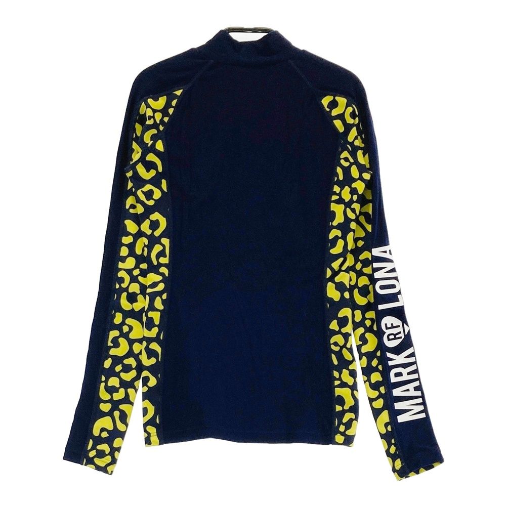 サイズ 36 MARK-LONA マークアンドロナ ハイネック長袖Tシャツ レオパード柄 ネイビー系 ゴルフウェア レディース ストスト