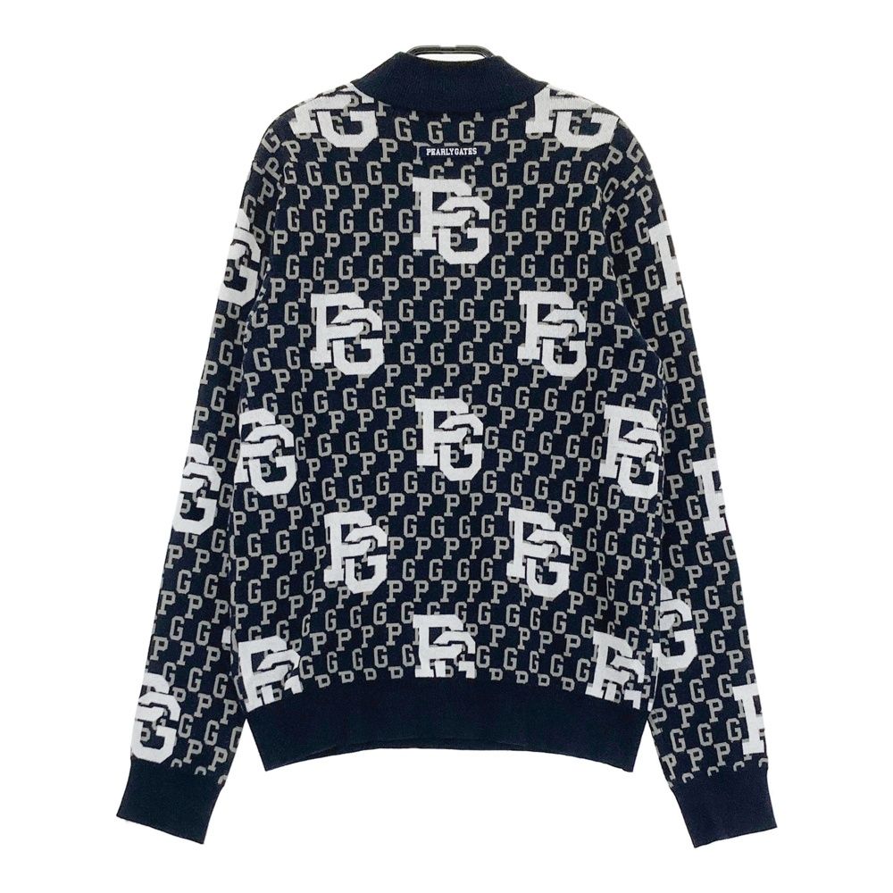 サイズ 2 PEARLY GATES パーリーゲイツ モデル ハイネック ニットセーター 総柄 ネイビー系 ゴルフウェア レディース ストスト