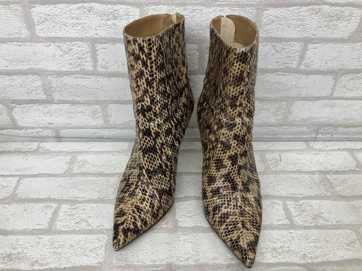 JIMMY CHOO ジミーチュウ ショートブーツ パイソン ブラウン系 ポインテッドトゥ レディース サイズ36 状態要
