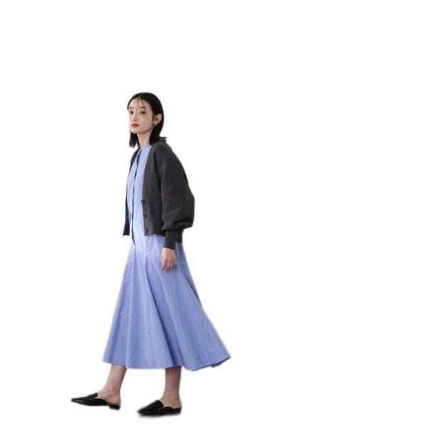 ナチュラルビューティーベーシック カジュアルドレス ペプラムシャツワンピース レディース ブルー