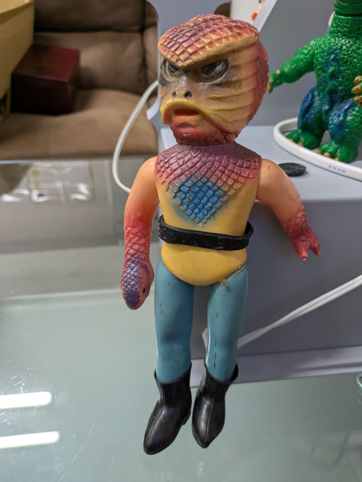 昭和レトロ 旧バンダイ バンザイマーク 仮面ライダー旧1号 ショッカー怪人コブラ男 ソフビ人形 25cm 当時