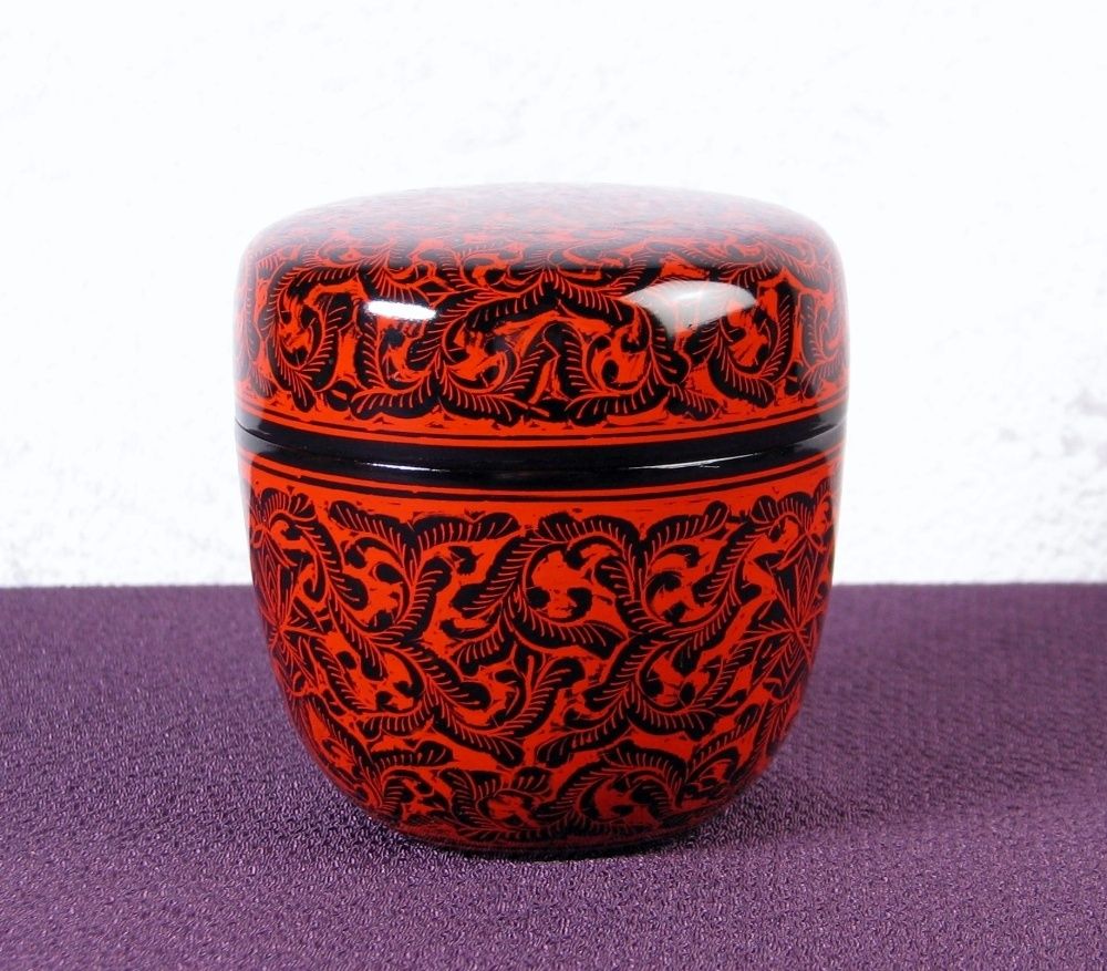 茶道具 蒟醤草花文 雪吹 浅田真水 蒟醤 中棗 棗 共箱 茶道具 蒟醤草花文 雪吹 浅田真水 蒟醤 中棗 棗 共箱