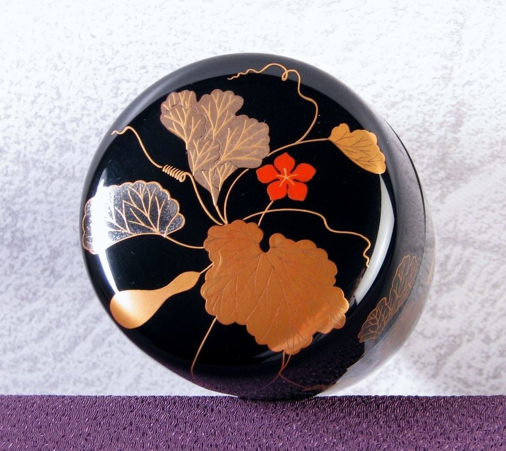 イ716 棗『中村宗伊作』『六瓢蒔絵　中棗　共箱』漆塗　茶道具 イ716 棗『中村宗伊作』『六瓢蒔絵 中棗 共箱』漆塗 茶道具