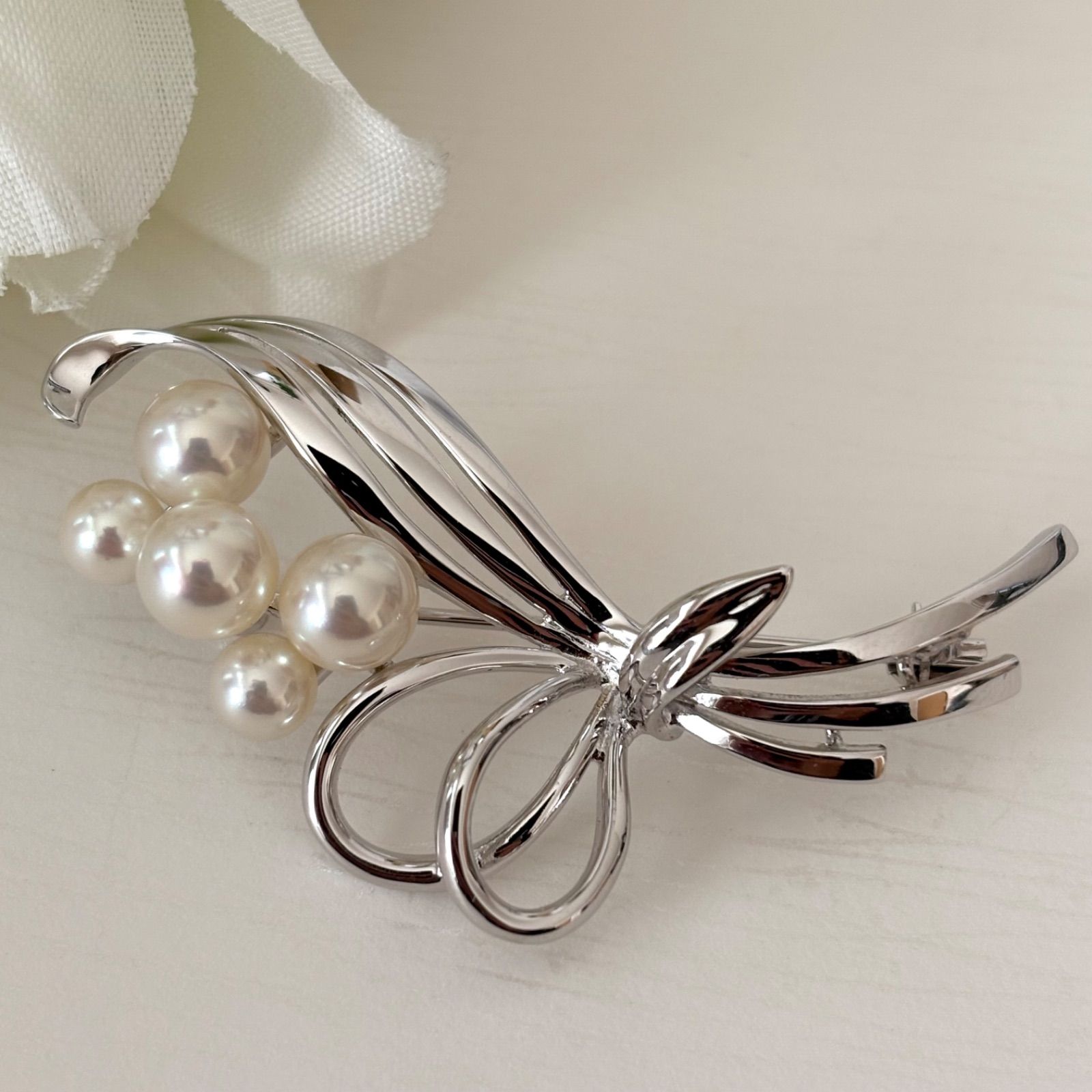 061【ミキモト】シルバー パール ブローチ 花束 061【ミキモト