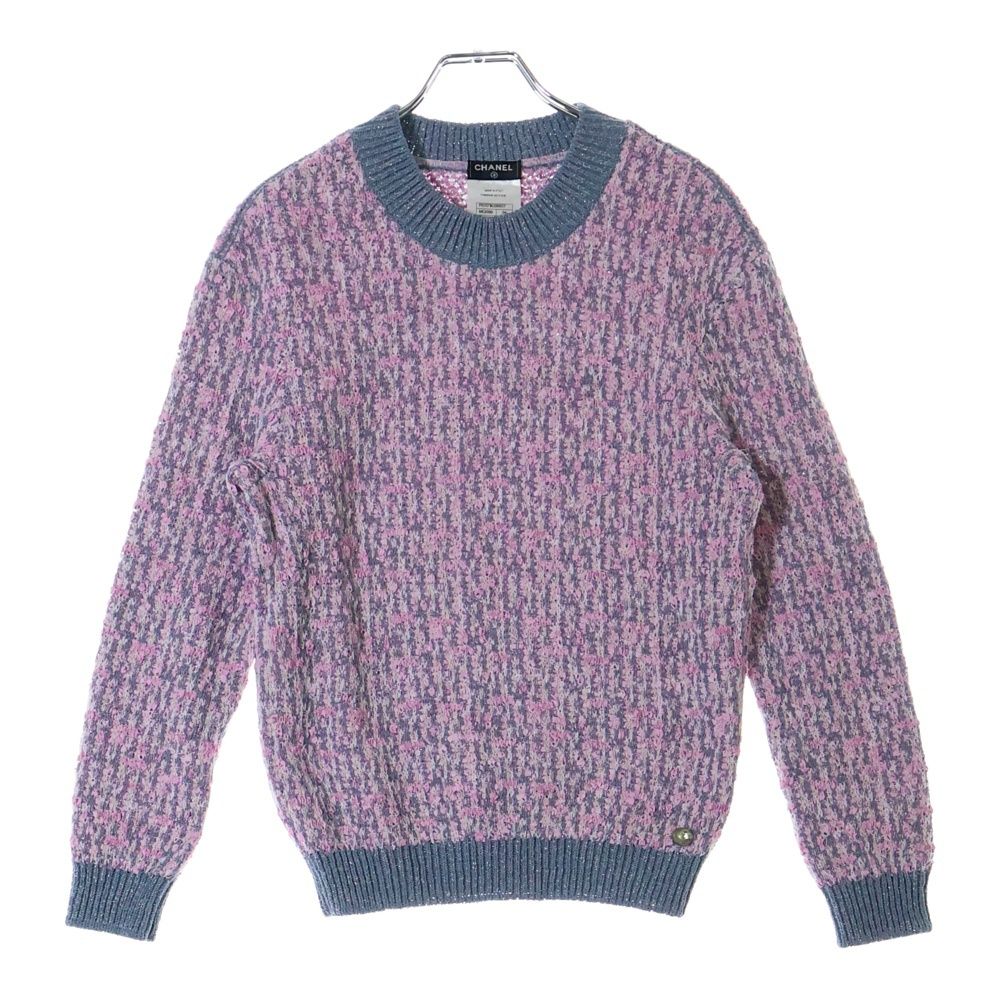 CHANEL (シャネル) ラメ クルーネック長袖ニット ココマーク ピンク