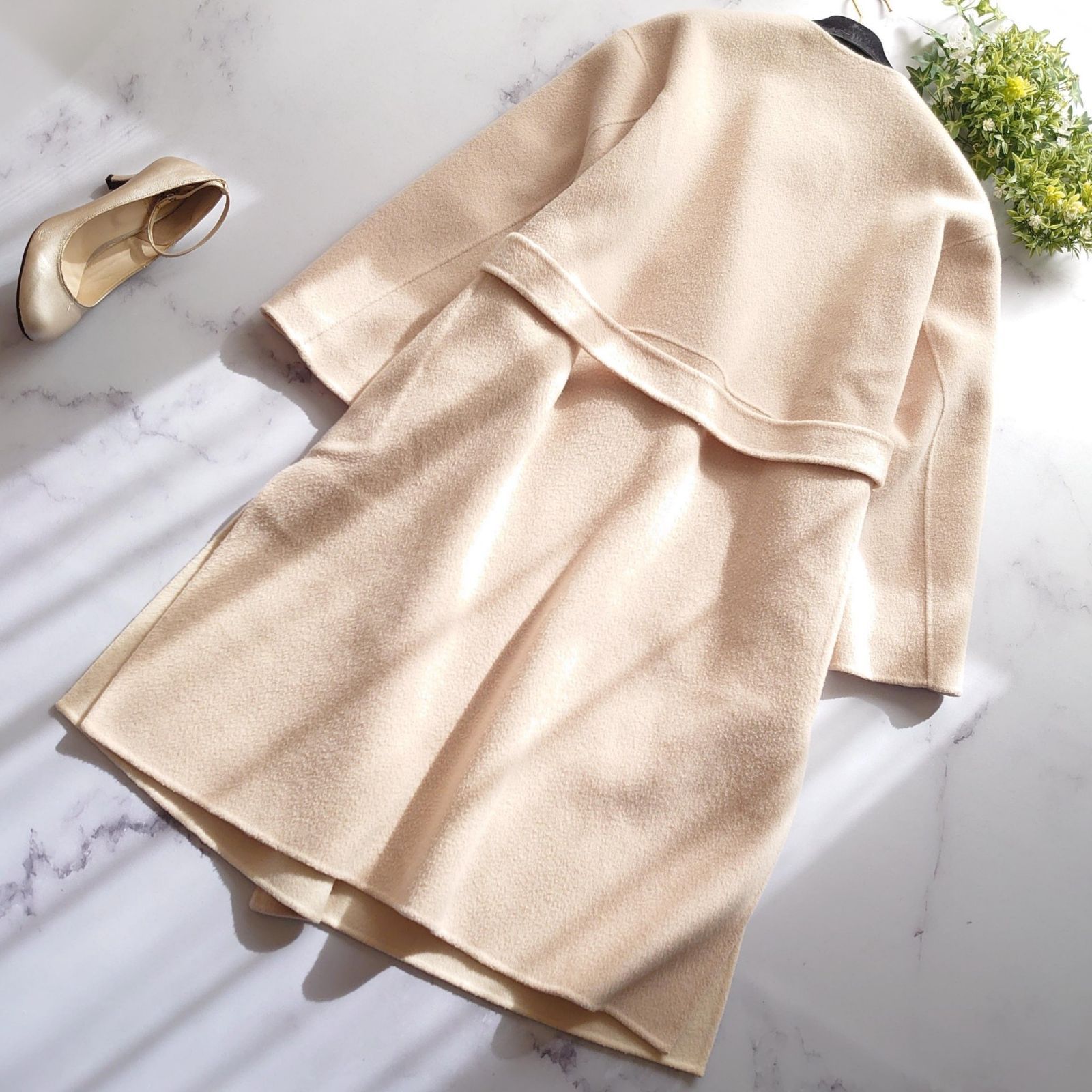 ロペ リバーシブル ダブルフェイスリバー ベルテッドコート アイボリー