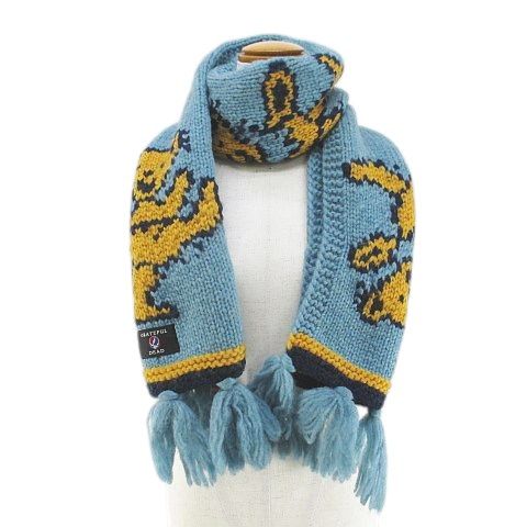 グレイトフルデッド Grateful Dead デッドベア Dead Bear マフラー 水色 ライトブルー フリンジ 毛 ウール