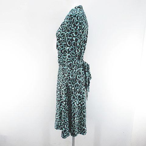 最終値下げスタート！ ケイミー Kay me 七分袖 膝丈 フ ワンピース ワンピース 9 緑系 グリーン ストレッチ 総柄