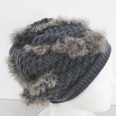  インゲボルグ INGEBORG ニット帽 ニットキャップ 帽子 ラビットファー 毛皮 灰系 グレー ボンボン ニット帽 ビーニー 帽子