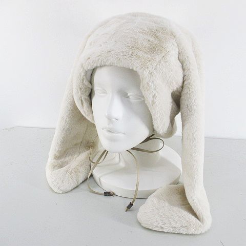カシラ CA4LA FUR LAPIN ファーキャップ 帽子 うさぎ耳 ONESIZE 白系 ホワイト あご紐 無地