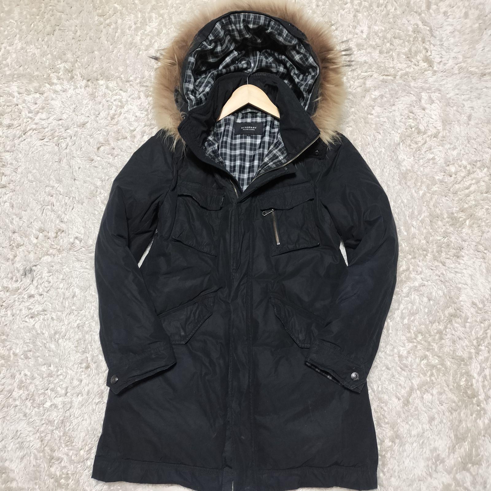 BURBERRY BLACK LABEL 3way ラクーンファー ダウンコート Lサイズ