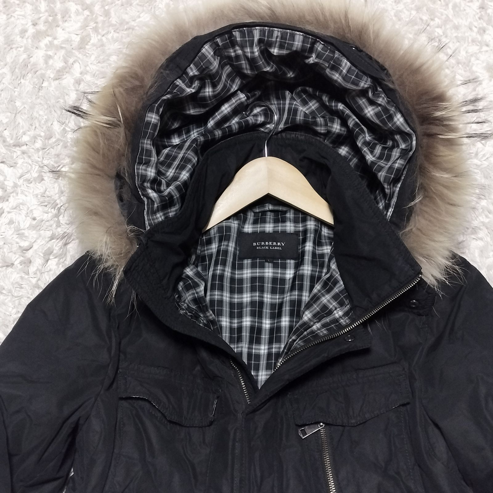 BURBERRY BLACK LABEL 3way ラクーンファー ダウンコート Lサイズ