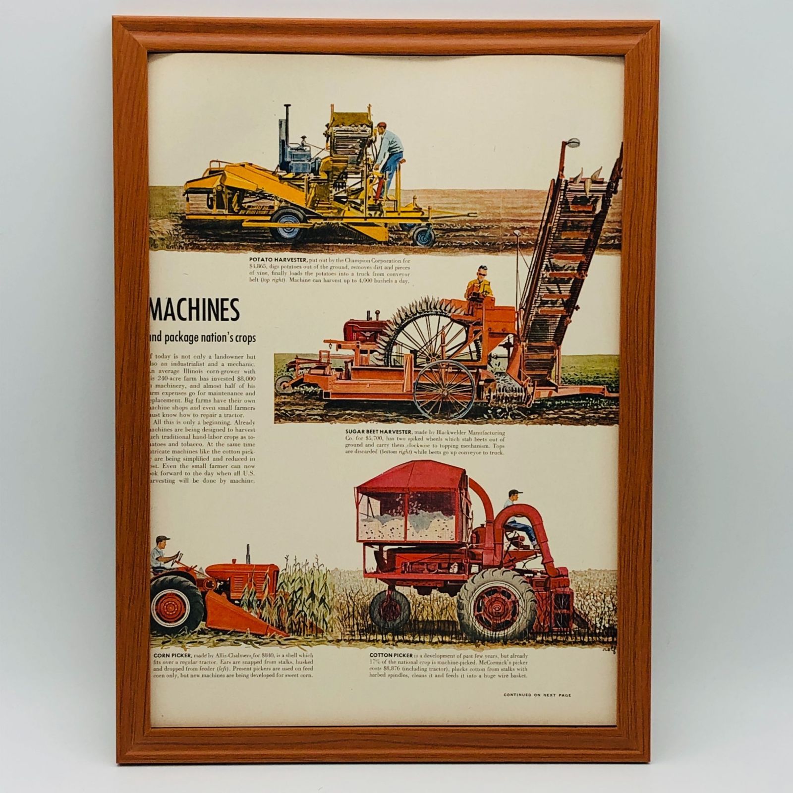 ビンテージ 広告 ポスター 『 ビンテージ 農機具 』 1950's 額付