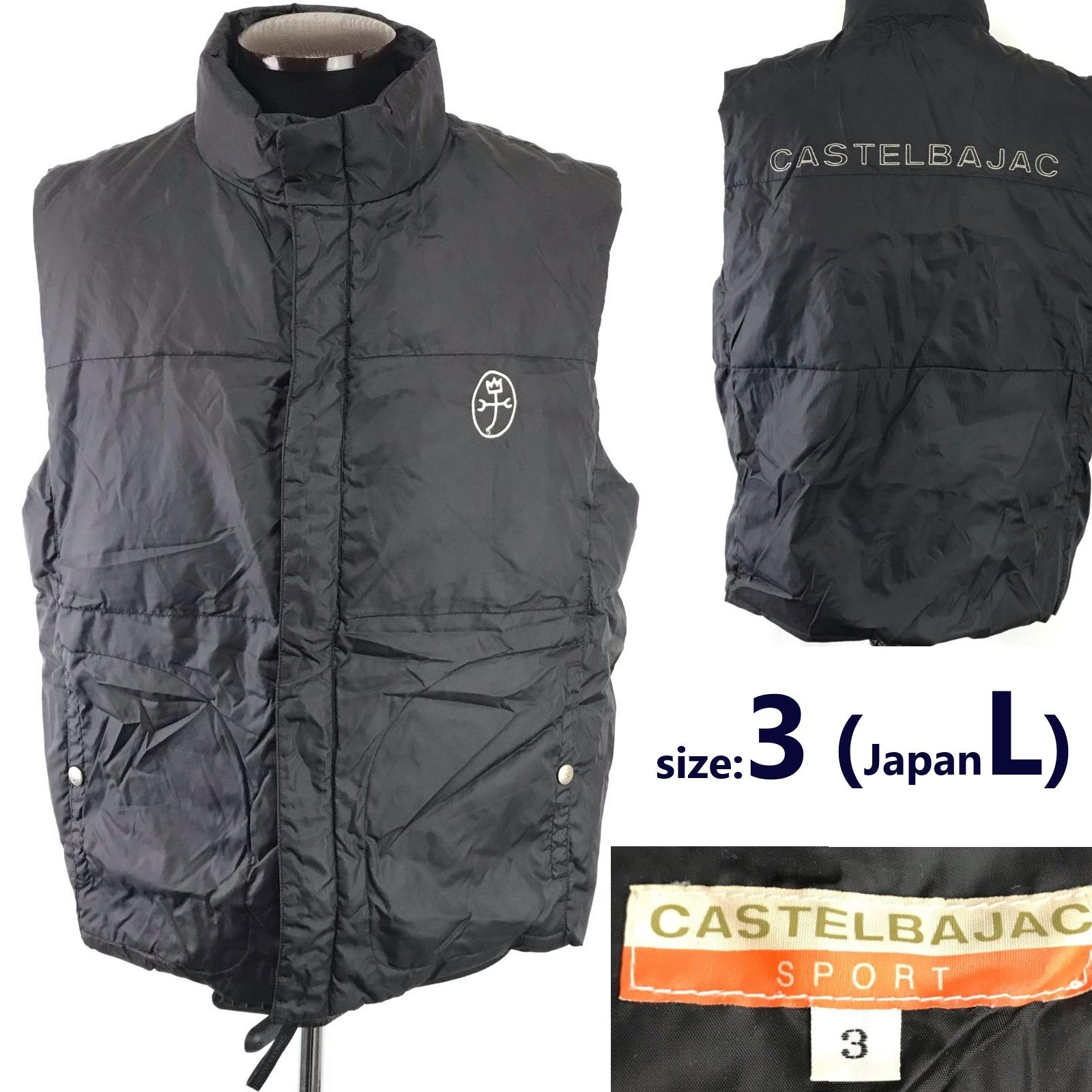 CASTELBAJAC SPORT カステルバジャック ダウンベスト 3 メンズL程度 黒 black ゴルフウェア アウター ブルゾン Jacket Jumper BJ108-a