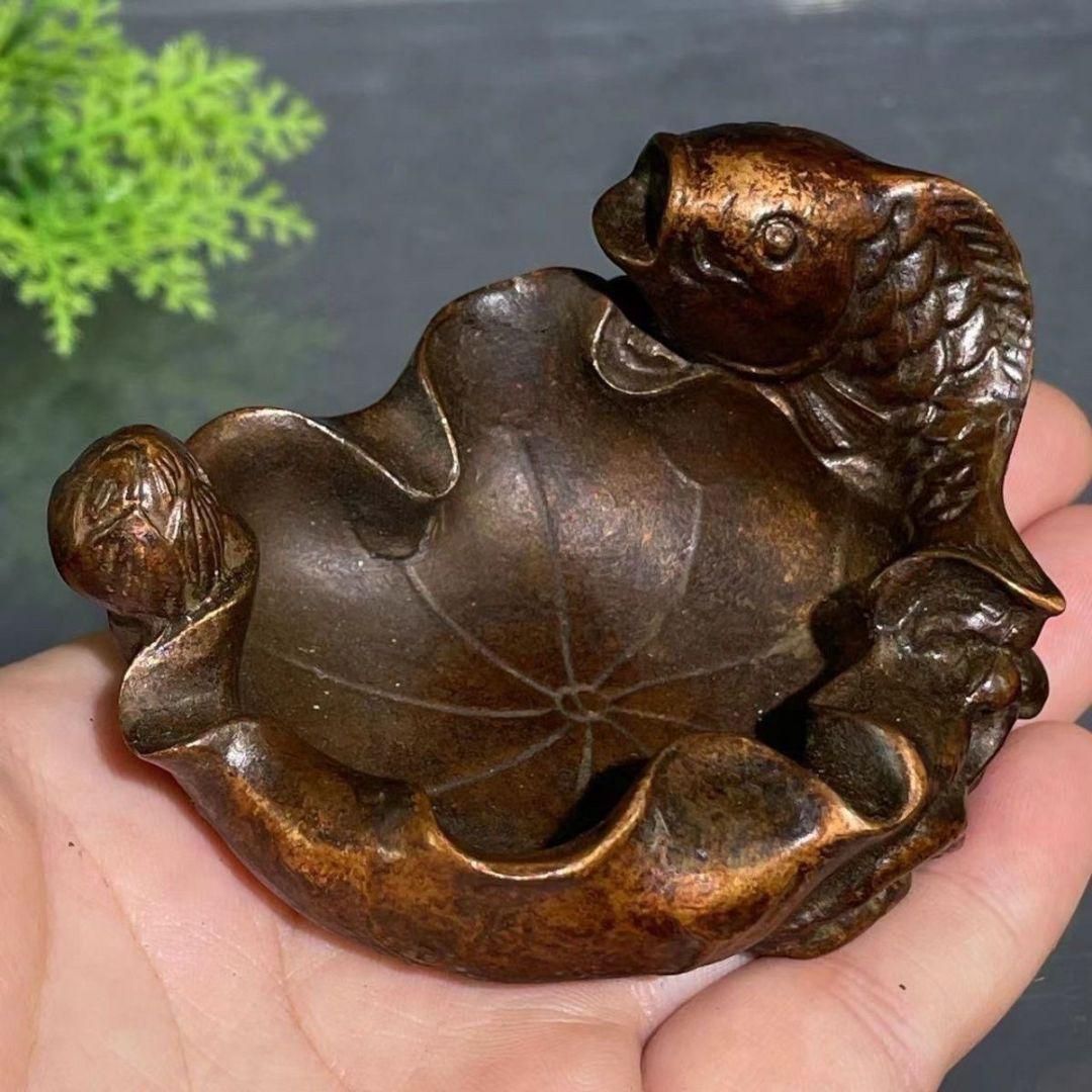 銅製 ハスの葉筆洗 書道具 文房具 灰皿 装飾品 工芸品 置物 - メルカリ