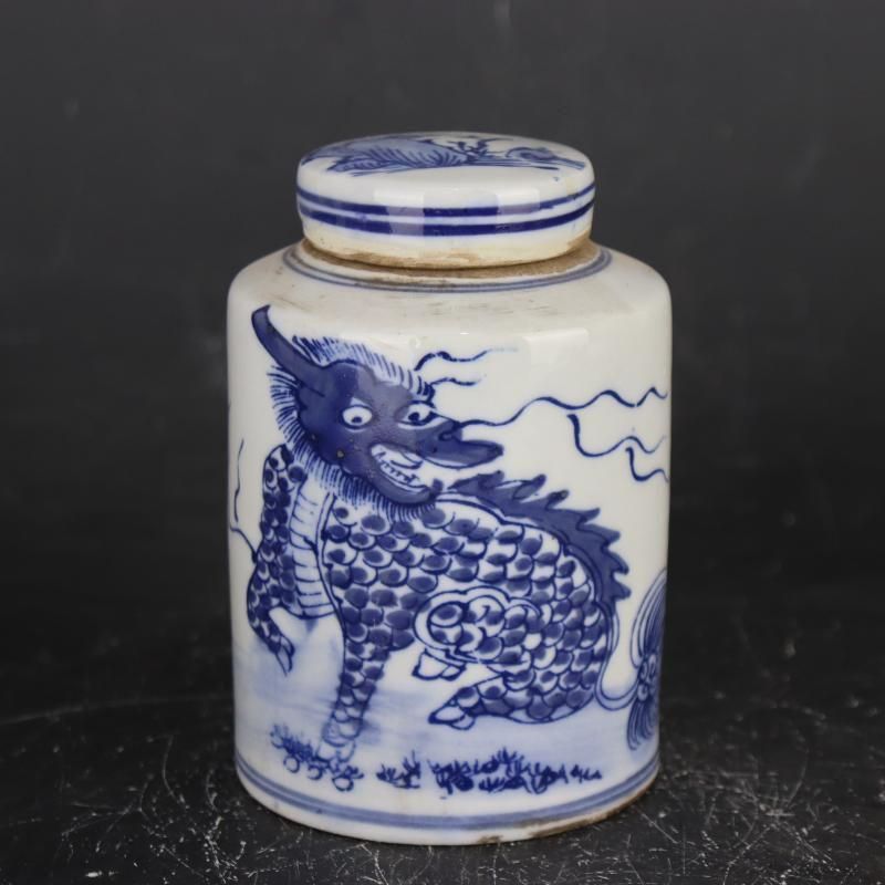 清康熙青花麒麟紋茶壺 茶道具 景徳鎮 陶磁器 装飾品 現代工芸品 美術品