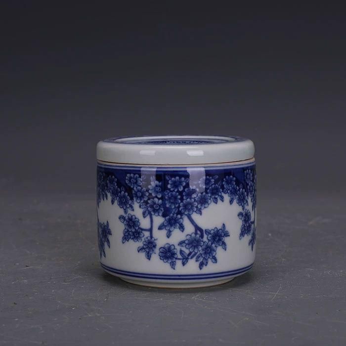 青花透かし彫り花鳥紋筒筒香炉 景徳鎮 陶磁器 装飾品 現代工芸品 美術