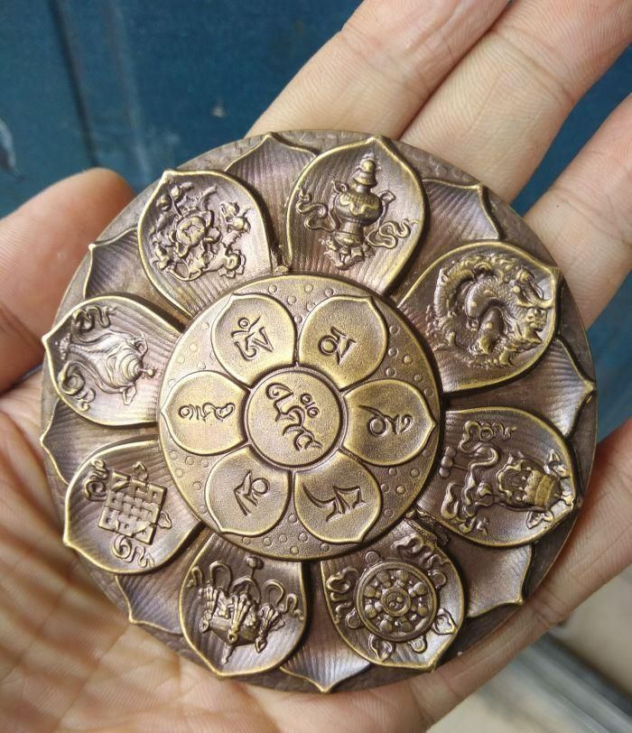 銅器 薬師仏蓮華座 八大法器 仏像仏札 開運 風水 招財 置物 工芸品