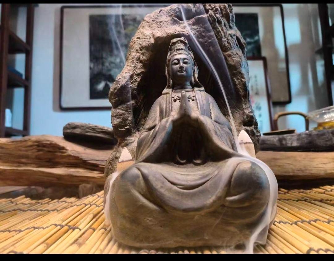 石像 石仏 座禅観音像 茶台 玄 関机 鎮宅 辟邪 開運 風水 招財 置物