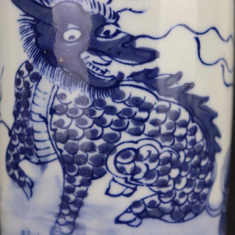 清康熙青花麒麟紋茶壺 茶道具 景徳鎮 陶磁器 装飾品 現代工芸品 美術品