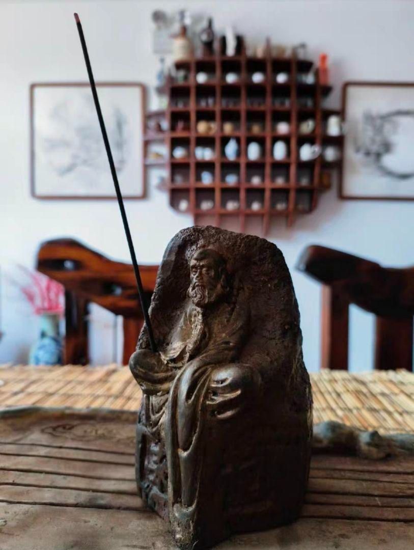 石像 石仏 達磨仏像 案頭 文房 置物 茶道茶台 香挿し 装飾品 工芸品