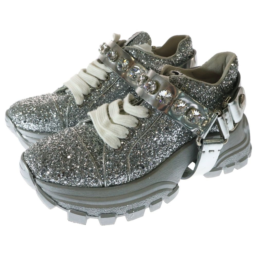 miumiu (ミュウミュウ) ラメグリッター ビジュー装飾 ハーネス レザー